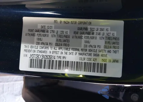 2022 Mazda Cx-9 Touring from USA, damaged, VIN JM3TCBCY3N0606814